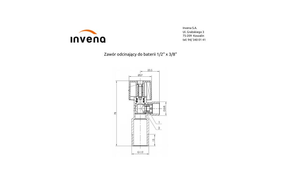 Zdjęcie: Zawór odcinający do baterii 1/2x3/8 INVENA