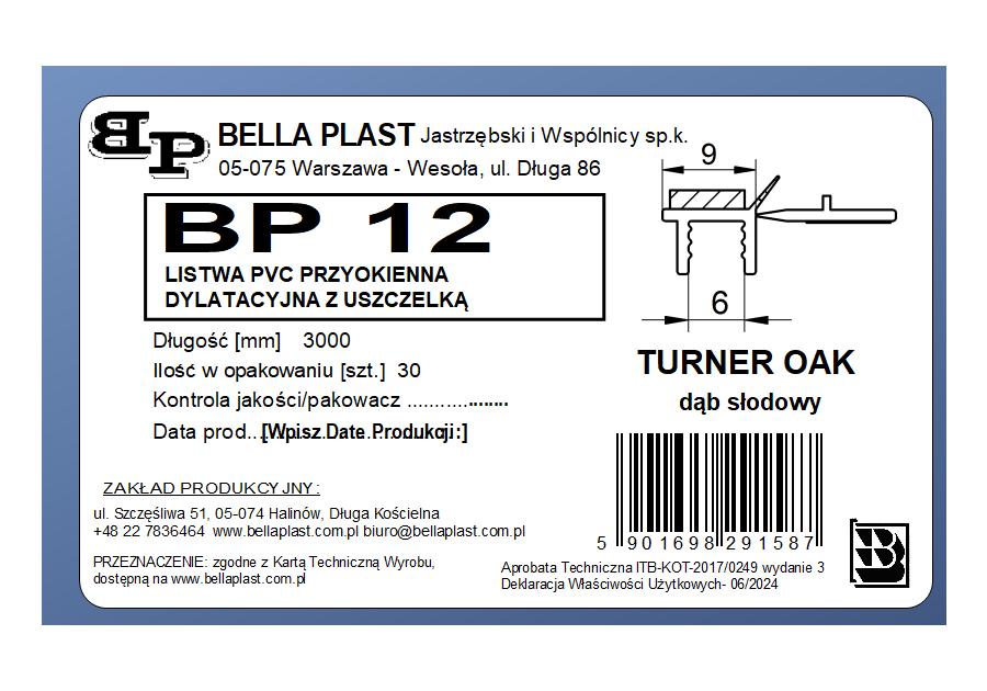Zdjęcie: Listwa PVC BP12 L300 9/6 turner oak, przyokienna, dylatacyjna, tynkarska z uszczelką BELLA PLAST