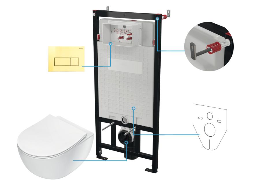 Zdjęcie: Zestaw podtynkowy - stelaż, przycisk gold, deska, miska wisząca Peonia biała DEANTE