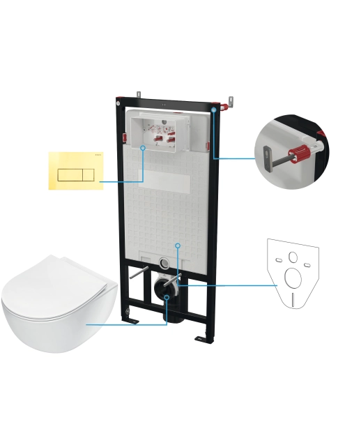 Zdjęcie: Zestaw podtynkowy - stelaż, przycisk gold, deska, miska wisząca Peonia biała DEANTE