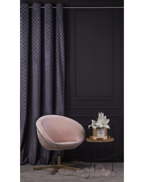 Zdjęcie: Zasłona velvet tłoczony wzór karo chic geometry grafitowa 140x270 cm CHIC HOME
