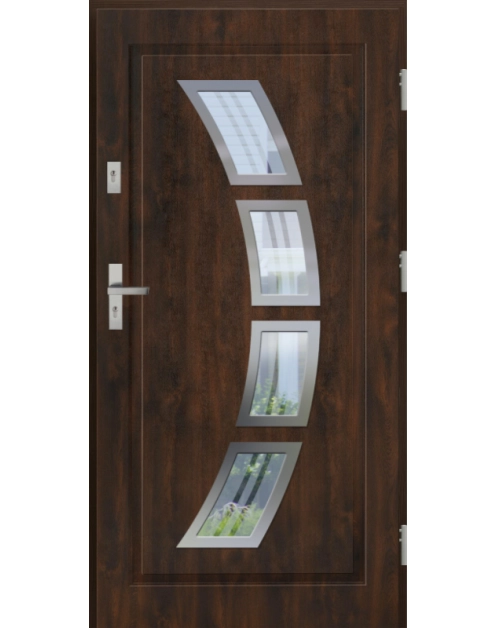 Zdjęcie: Drzwi zewnętrzne stalowo-drewniane Disting Figaro 03 Orzech 90 cm prawe KR CENTER