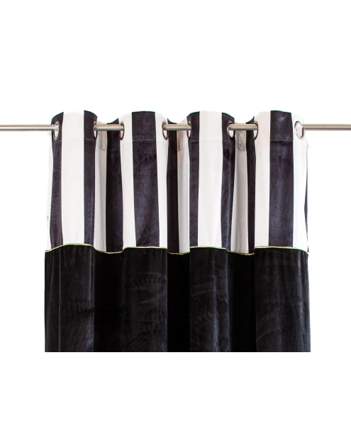 Zdjęcie: Zasłona welwetowa w pasy chic lane biało-czarna+złota wszywka 140x270 cm CHIC HOME