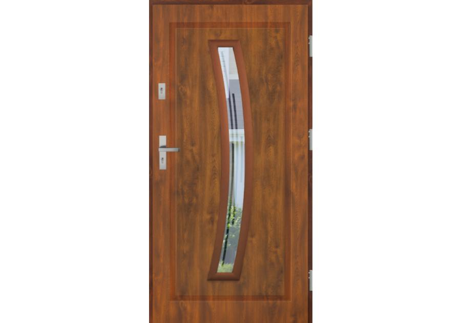 Zdjęcie: Drzwi zewnętrzne stalowo-drewniane Disting Mario 02 Dąb złoty 100 cm prawe KR CENTER