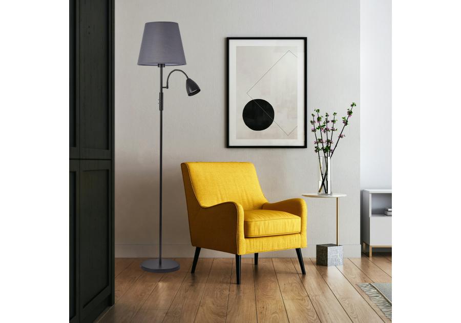 Zdjęcie: Lampa podłogowa Artemis plus, czarna podstawa, szary abażur ADRILUX