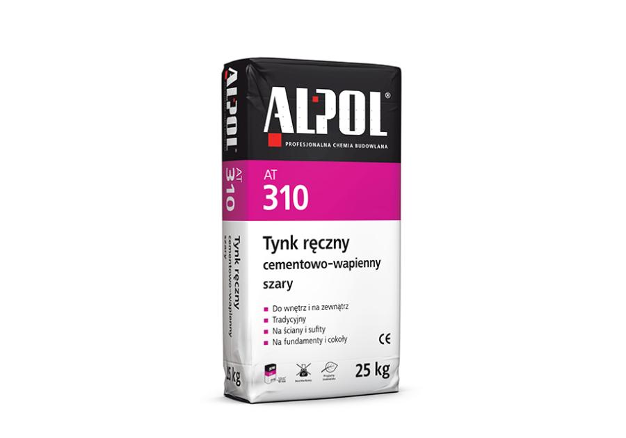 Zdjęcie: Tynk cementowo-wapienny ręczny 25 kg szary AT310 ALPOL