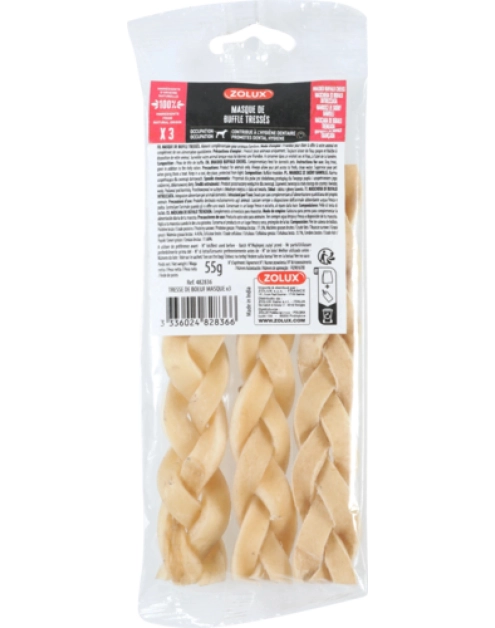 Zdjęcie: Przysmak naturalny dla psa Warkocz z suszonej skóry bawolej 3 sztuki, 55 g ZOLUX