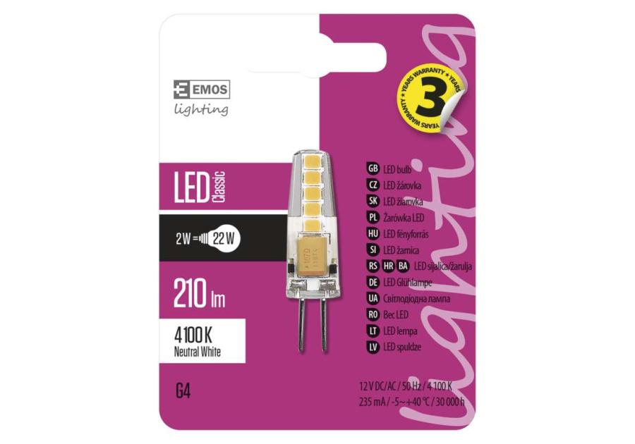 Zdjęcie: Żarówka LED Classic JC, G4, 1,9 W (21 W), 200 lm, neutralna biel EMOS