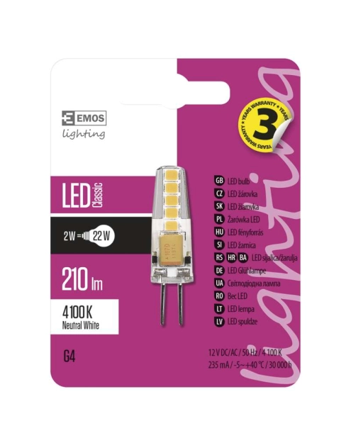 Zdjęcie: Żarówka LED Classic JC, G4, 1,9 W (21 W), 200 lm, neutralna biel EMOS