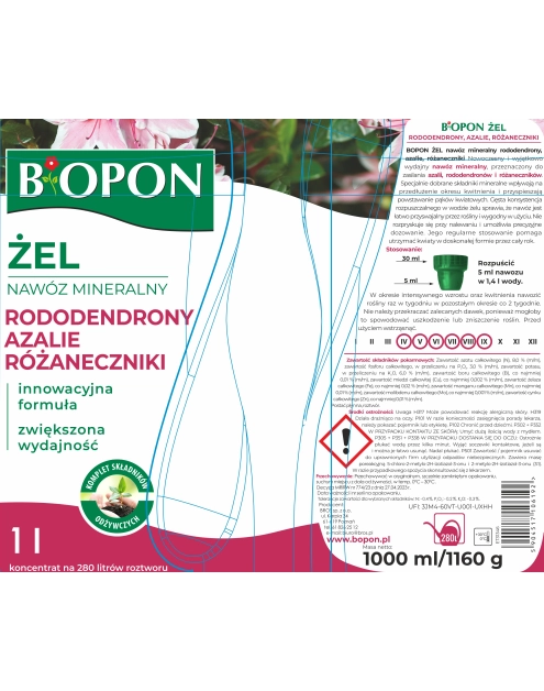 Zdjęcie: Żel nawóz mineralny do rododendronów, azalii i różaneczników 1 L BOPON