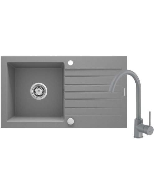 Zdjęcie: Zlewozmywak granitowy ZQZ S113 szary metalik, bateria BEU S62M szara DEANTE