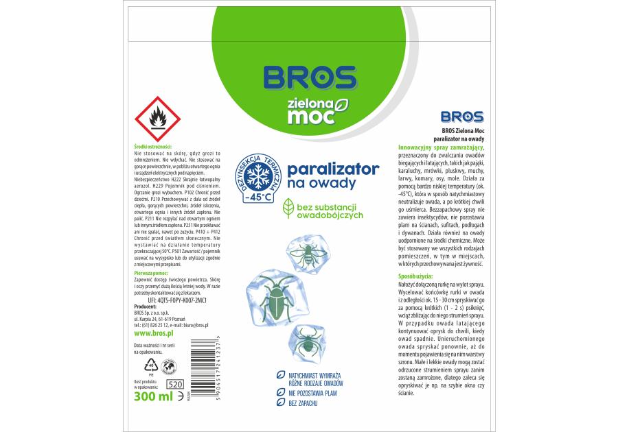 Paralizator na owady zielona moc 300 ml BROS