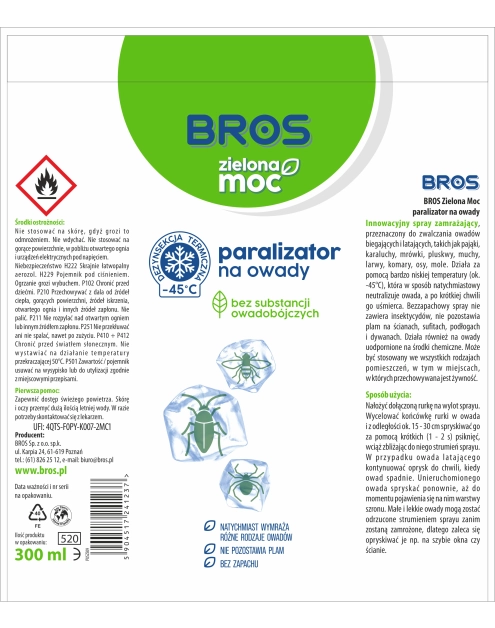 Zdjęcie: Paralizator na owady zielona moc 300 ml BROS
