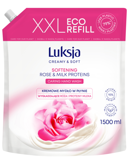 Zdjęcie: Mydło w płynie Creamy & Soft róża i proteiny mleka 1,5 L zapas LUKSJA