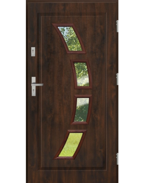 Zdjęcie: Drzwi zewnętrzne stalowo-drewniane Disting Mario 03 Orzech 100 cm prawe KR CENTER