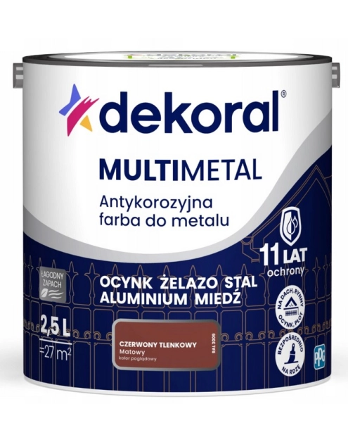 Zdjęcie: Farba do metalu Multimetal Antykorozyjna Czerwony tlenkowy 2,5 L DEKORAL
