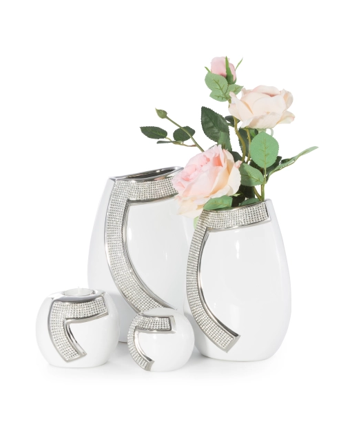 Zdjęcie: Świecznik Nelda 9x9x8 cm biało-srebrny EUROFIRANY