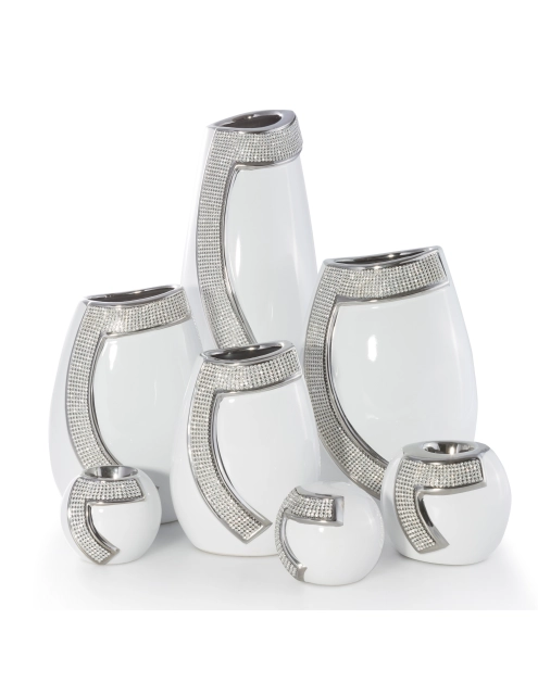 Zdjęcie: Świecznik Nelda 9x9x8 cm biało-srebrny EUROFIRANY