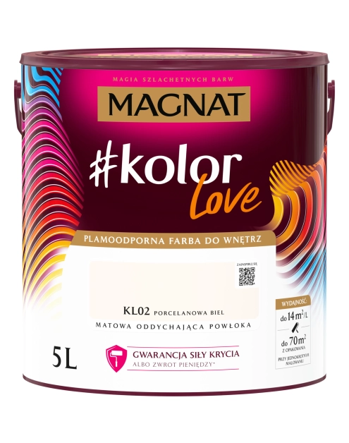 Zdjęcie: Farba plamoodporna kolorLove KL02 porcelanowa biel 5 L MAGNAT