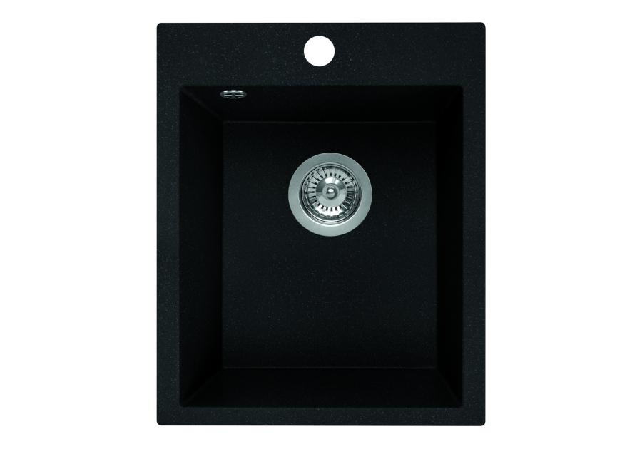 Zdjęcie: Zlewozmywak granitowy Chicchi 1-komorowy 48x39 cm z syfonem czarny  KUCHINOX