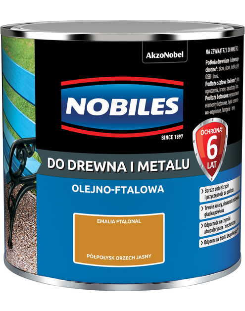 Zdjęcie: Farba ftalowa do drewna i metalu Ftalonal 0,25 L orzech jasny półpołysk NOBILES