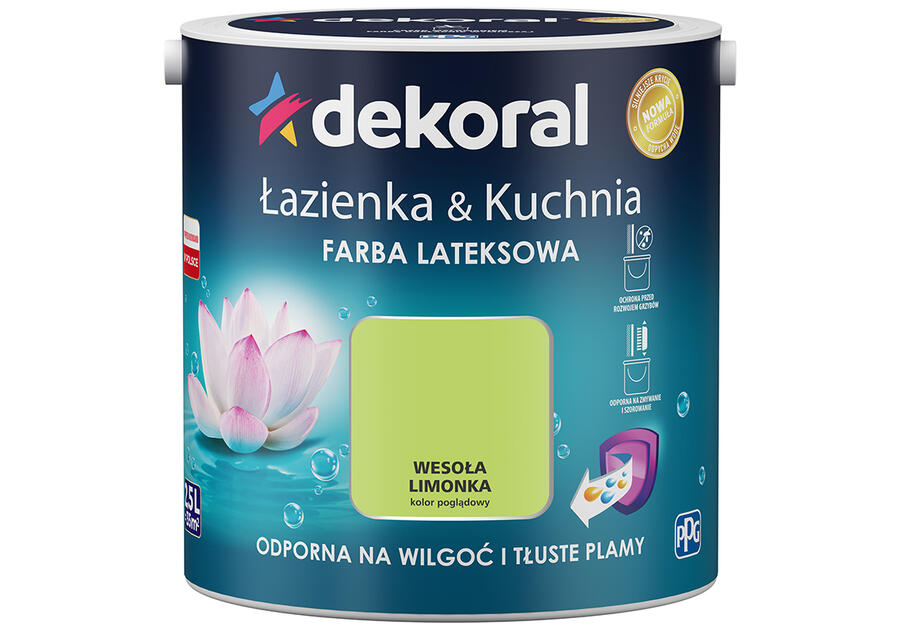 Zdjęcie: Farba lateksowa Łazienka&Kuchnia wesoła limonka 2,5 L DEKORAL