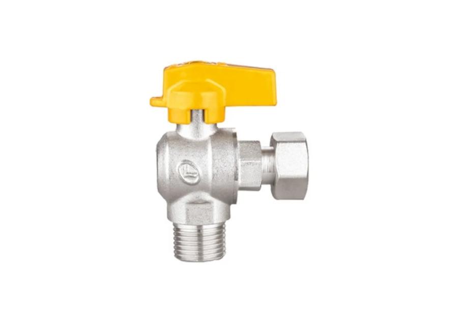 Zdjęcie: Zawór kulowy gazowy kątowy Z/W z ruchomą nakrętką 1/2" x 3/4" CALIDO-GAZ