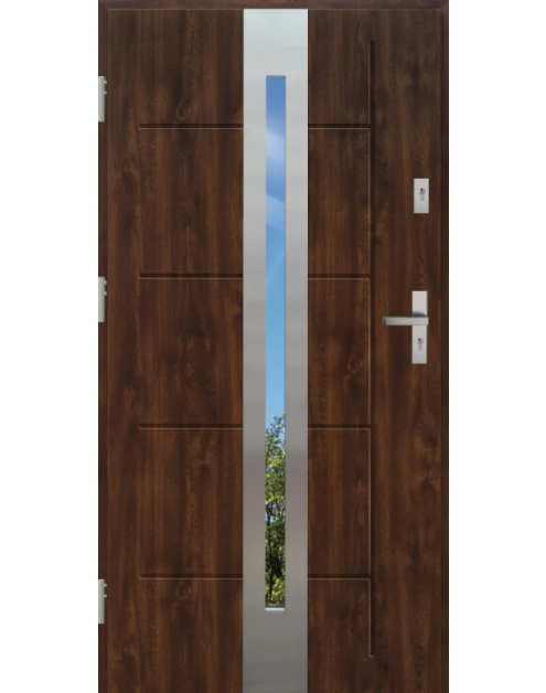 Zdjęcie: Drzwi zewnętrzne stalowo-drewniane Disting Nicolo 08 Orzech 90 cm lewe KR CENTER