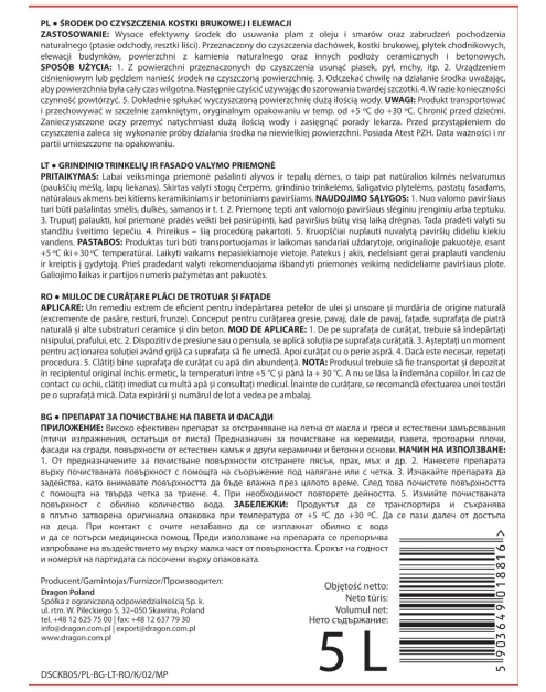 Zdjęcie: Środek do czyszczenia kostki brukowej i elewacji 5 L DRAGON