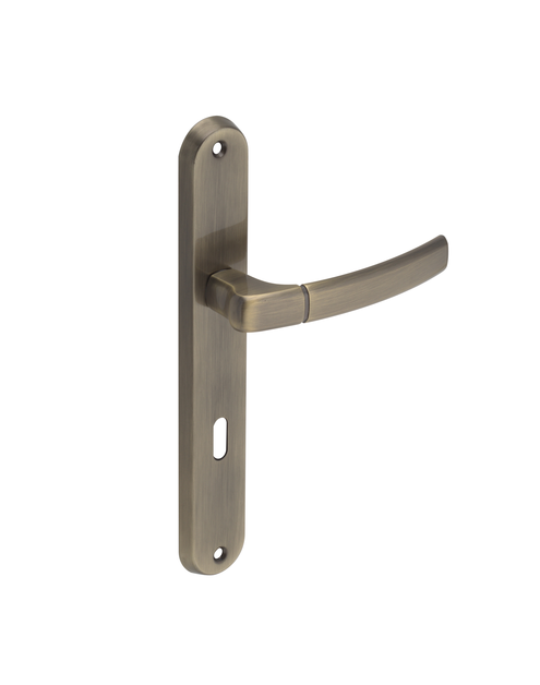 Zdjęcie: Klamka wewnętrzna Carino DH-91A szyld długi na klucz mosiądz antyczny GAMET BASIC LINE