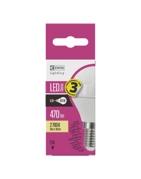 Zdjęcie: Żarówka LED Classic Mini Globe, E14, 5 W (40 W), 470 lm, ciepła biel EMOS