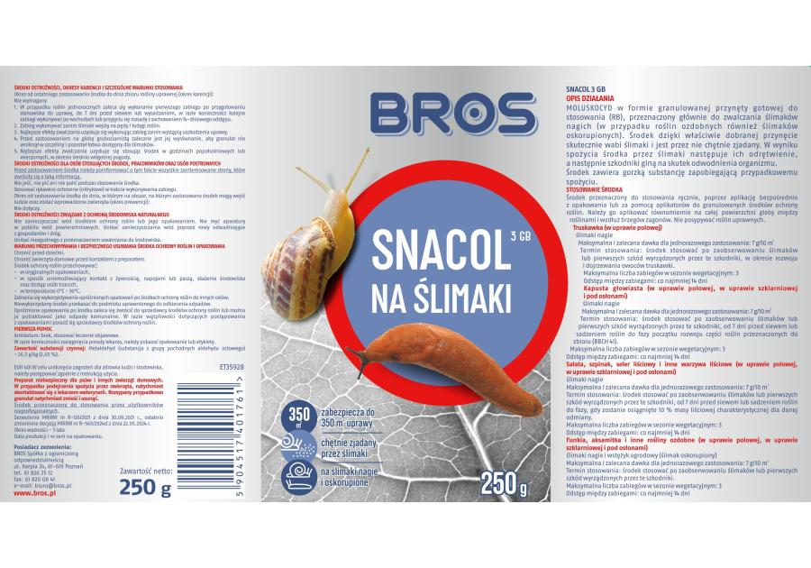 Zdjęcie: Preparat na ślimaki Snacol 3GB - 250 g BROS