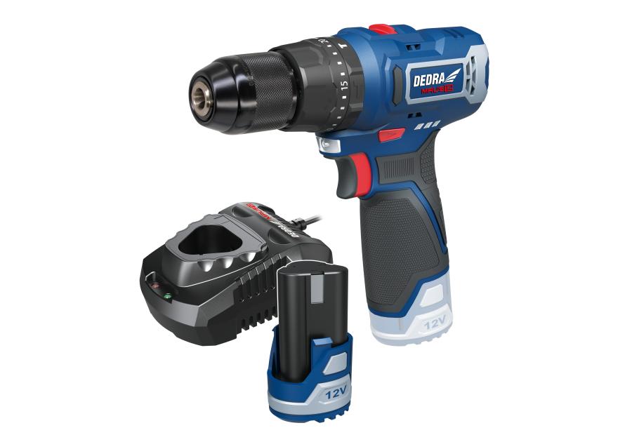 Zdjęcie: Zestaw 12V DED7331 wiertarko-wkrętarka + DED7302 ładowarka + DED7320 2,0 Ah DEDRA