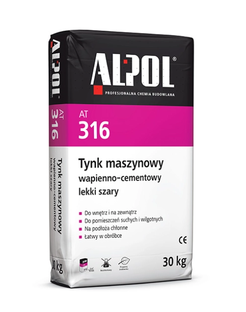 Zdjęcie: Tynk wapienno-cementowy maszynowy lekki 30 kg szary AT316 ALPOL