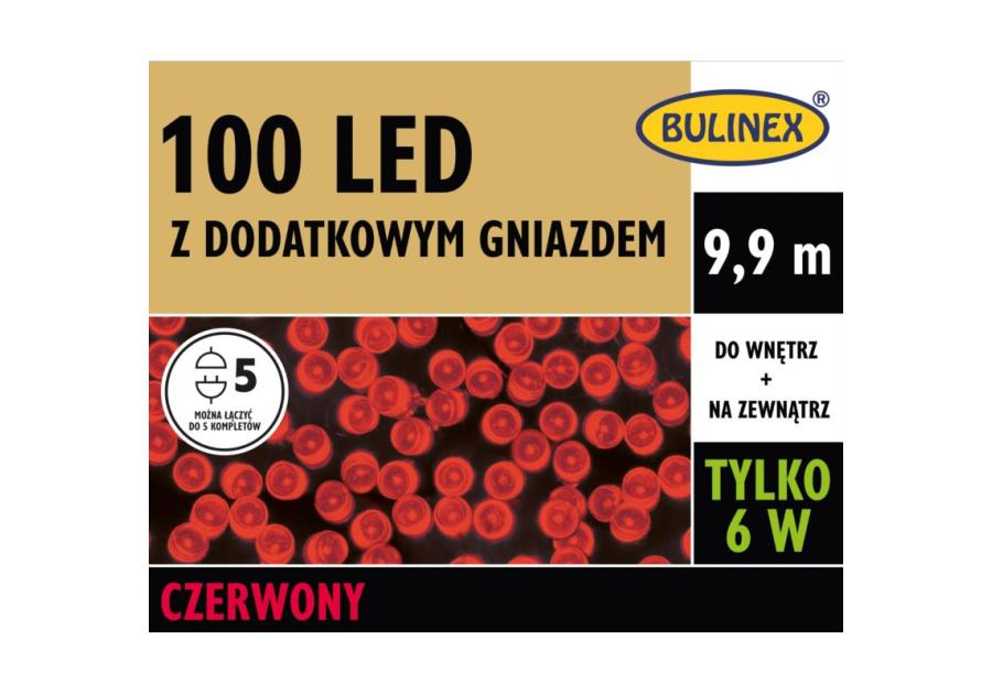 Zdjęcie: Lampki LED z dodatkowym gniazdem 9,9 m czerwony 100 lampek BULINEX