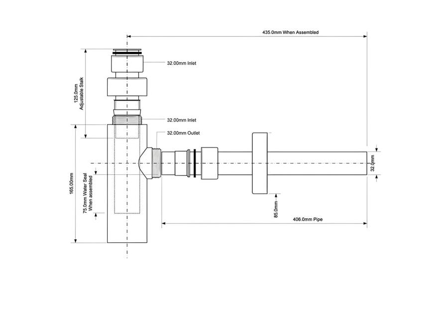 Zdjęcie: Syfon umywalkowy butelkowy dekoracyjny 1.1/4x32 bez spustu chrom MCALPINE