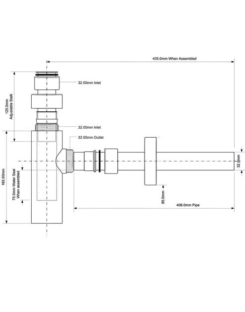 Zdjęcie: Syfon umywalkowy butelkowy dekoracyjny 1.1/4x32 bez spustu chrom MCALPINE