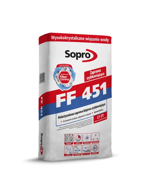 Zdjęcie: Zaprawa klejowa szybkowiążąca uelastyczniona FF 451 25 kg SOPRO