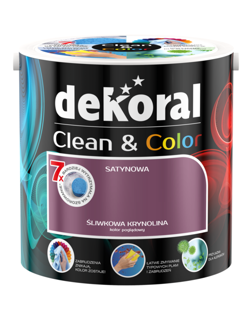 Zdjęcie: Farba do wnętrz Clean&Color 2,5 L śliwkowa krynolina DEKORAL