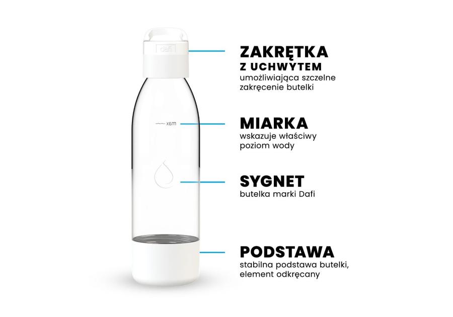 Zdjęcie: Butelka 0,7 L do saturatora z uchwytem barwionym biała DAFI