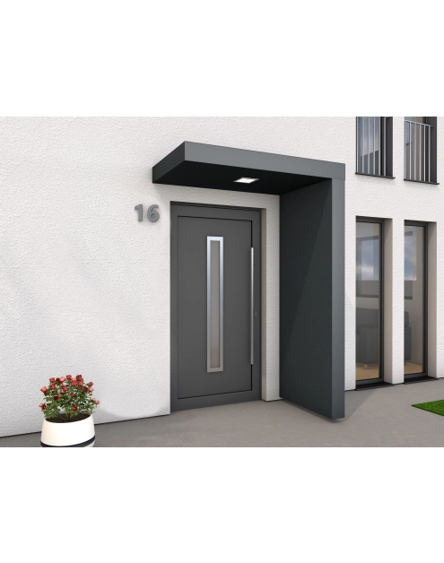 Zdjęcie: Daszek nad drzwi prostokątny 160x90x14,5 cm + ścianka prawa 14,5x90x220 cm antracyt GUTTA