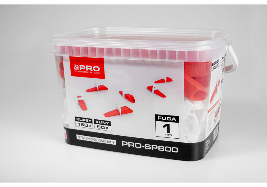 Zdjęcie: System poziomujący PRO-SP800 1 mm mix klipsy/kliny 150/50 szt.  wiadro 5 L PRO