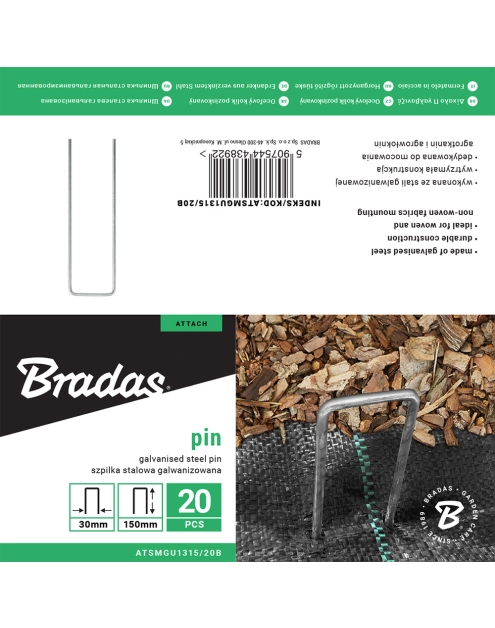 Zdjęcie: Szpilka metalowa galwanizowana w kształcie "U" 3 cm / 15 cm BRADAS