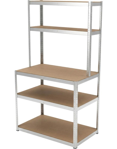 Zdjęcie: Regał metalowy wciskany z blatem roboczym, 5 półek, 180x100x60x30, 175 kg, ocynk PROFIX