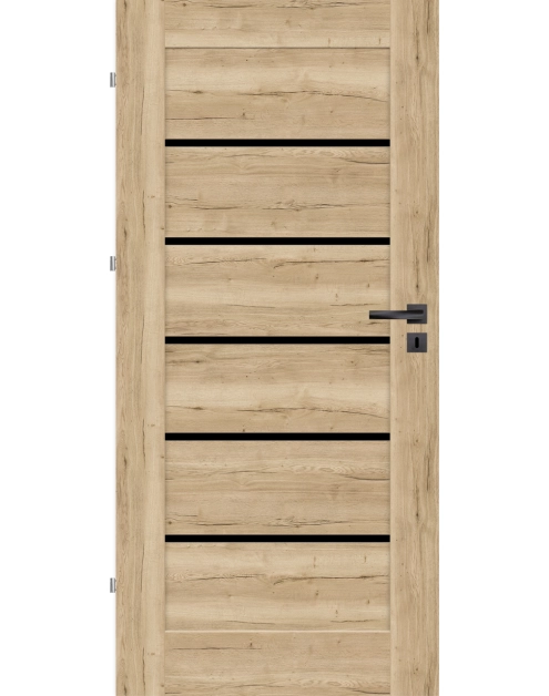 Zdjęcie: Drzwi wewnętrzne Seres 90L dąb halifax, czarna szyba, pokój NAWADOOR