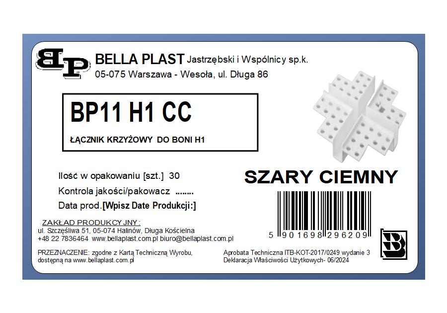 Zdjęcie: Profil krzyżowy PVC BP11 H1 CC szary ciemny, łącznik do listwy do boniowania BELLA PLAST