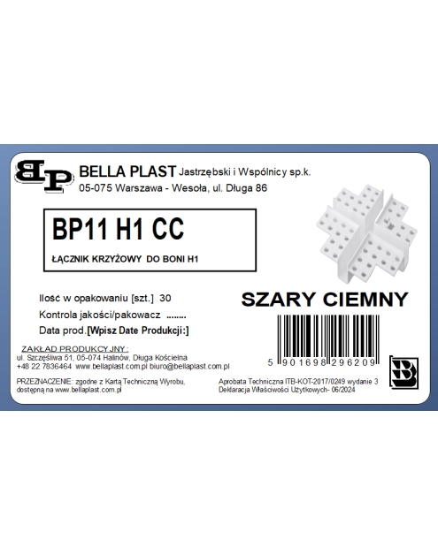 Zdjęcie: Profil krzyżowy PVC BP11 H1 CC szary ciemny, łącznik do listwy do boniowania BELLA PLAST