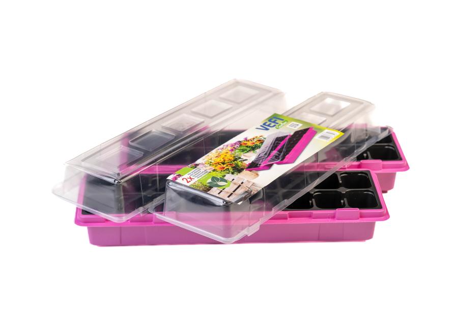 Zdjęcie: Miniszklarenki różowe 47x16 cm z 18 doniczkami i przykryciem, 2 sztuki VEFI