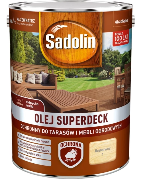Zdjęcie: Olej do drewna 1,5 L bezbarwny Superdeck SADOLIN