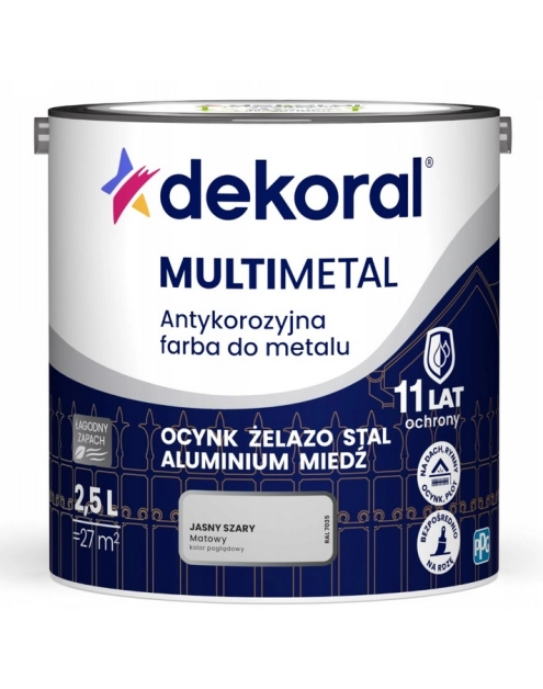 Zdjęcie: Farba do metalu Multimetal Antykorozyjna Jasny szary 2,5 L DEKORAL